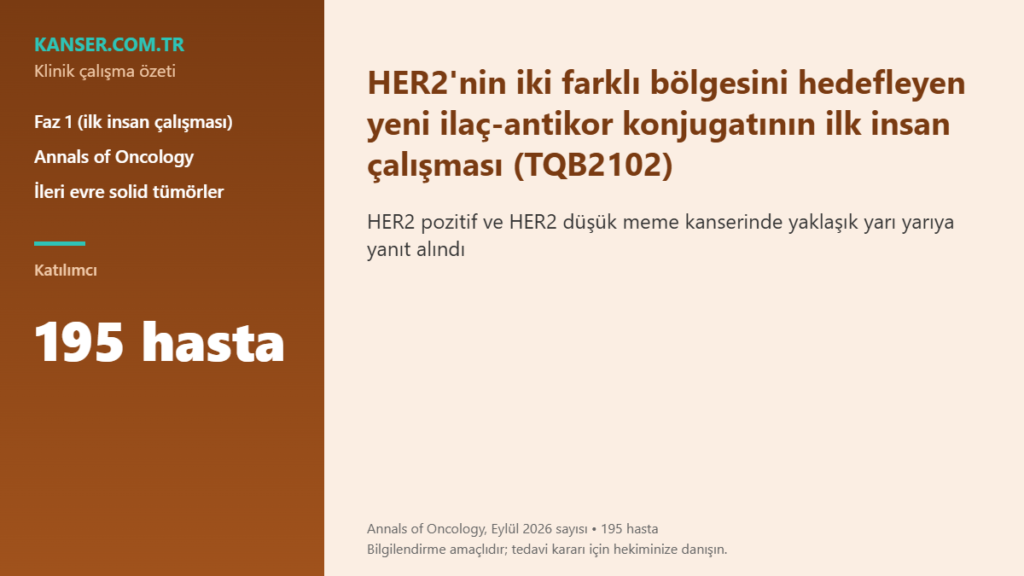 HER2’nin iki farklı bölgesini hedefleyen yeni ilaç-antikor konjugatının ilk insan çalışması (TQB2102)