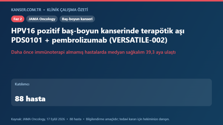 HPV16 pozitif baş-boyun kanserinde terapötik aşı PDS0101 + pembrolizumab (VERSATILE-002)